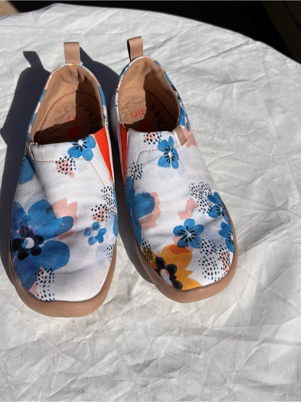 UIN Floral Slip-On Sneakers in Blue, Peach & Orange